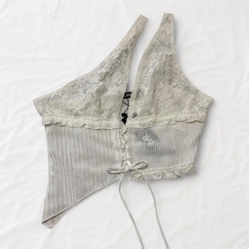 Murci White Lace Corset Top Asymmetrical Hem Fairycore Bridal Size 10 NEW